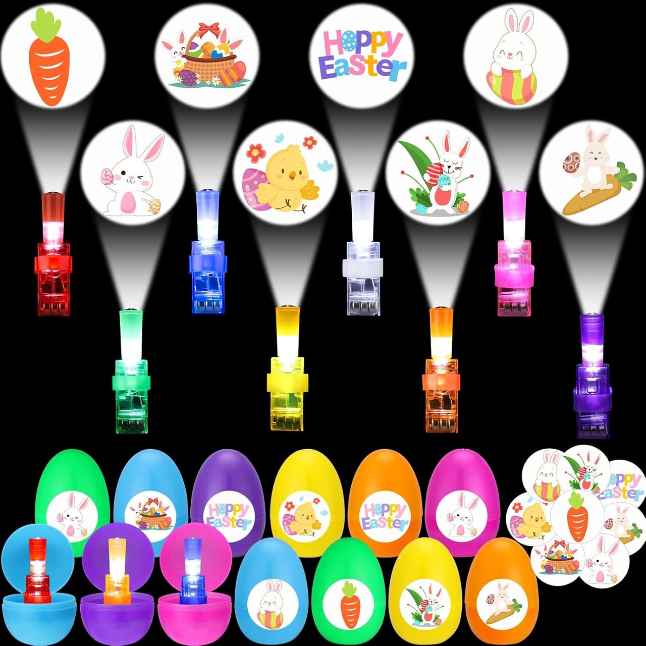 Prefilled Easter Eggs with Finger Lights Toys , 32 Pack Small Toys for Easter Egg Fillers